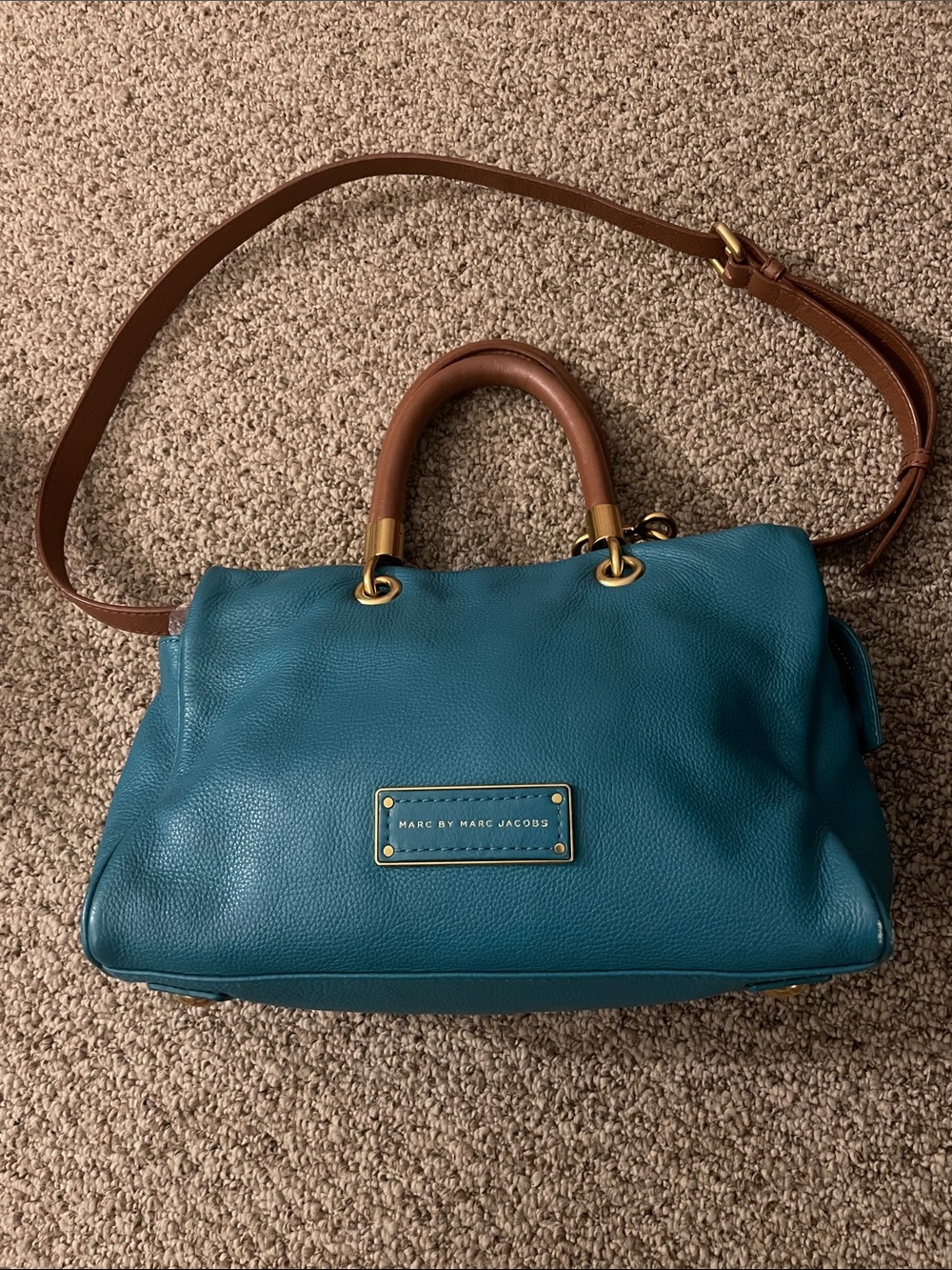 Marc by Marc Jacobs Teal Leather Satchel with Brown Handles